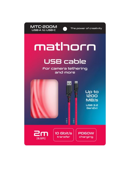 Mathorn tethering cable MTC-200M 2m 10Gbps 60W USB C-A Magenta