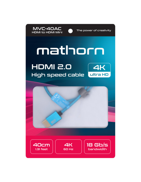 Kabel wideo Mathorn MVC-40AC HDMI - HDMI Mini C 2.0 4K 60Hz 18Gbps 40cm