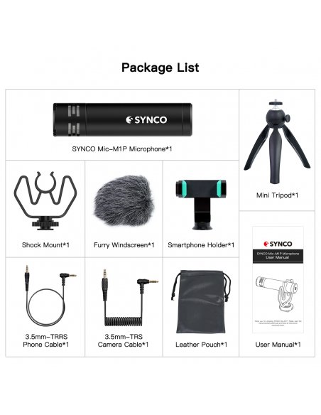 Synco M1P mikrofon nakamerowy + mini statyw + uchwyt mobilny