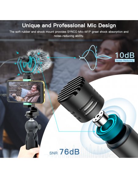 Synco M1P mikrofon nakamerowy + mini statyw + uchwyt mobilny