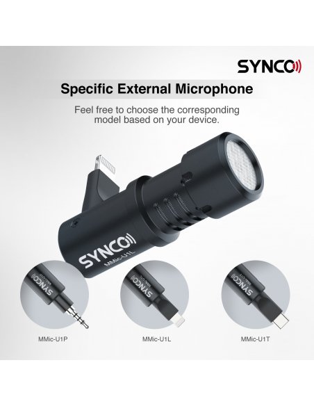 Synco U1L Plug in Microphone for Phone / Tablet - Lightning