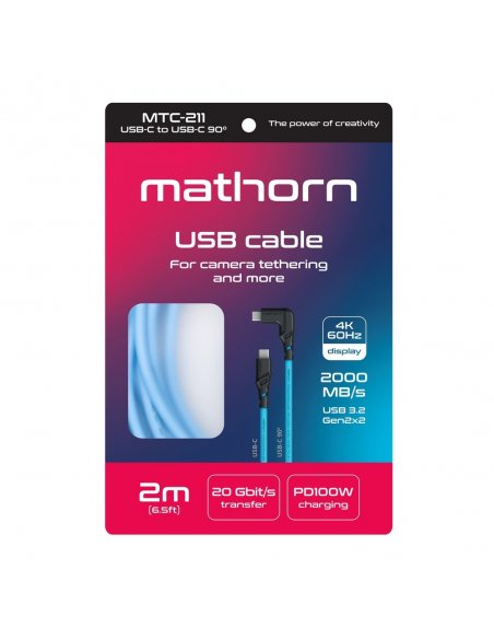 Kabel fotograficzny Mathorn MTC-211 2m 20Gbps 4K 60Hz PD100W USB C-C90 ArcticBlue