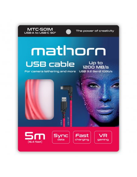 Mathorn tethering cable MTC-501M 5m 10Gbps 60W USB A-C90 Magenta