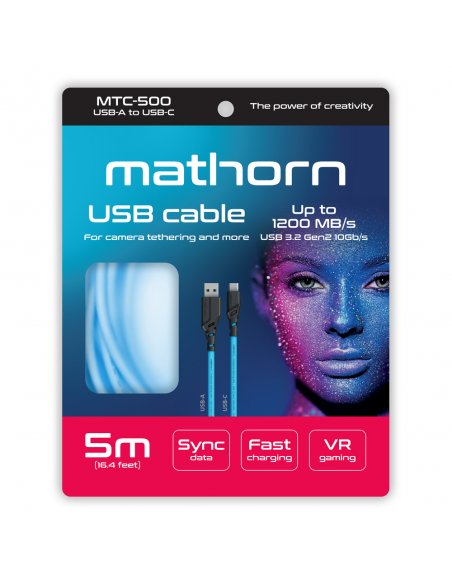 Kabel fotograficzny Mathorn MTC-500 5m 10Gbps 60W USB A-C ArcticBlue